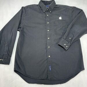 Port Authority Shirt Mens XL Black Apple Mac Logo Twill Long Sleeve Button Down